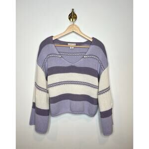 Sincerely Jules Chunky Knit Purple Stripe Sweater Cropped